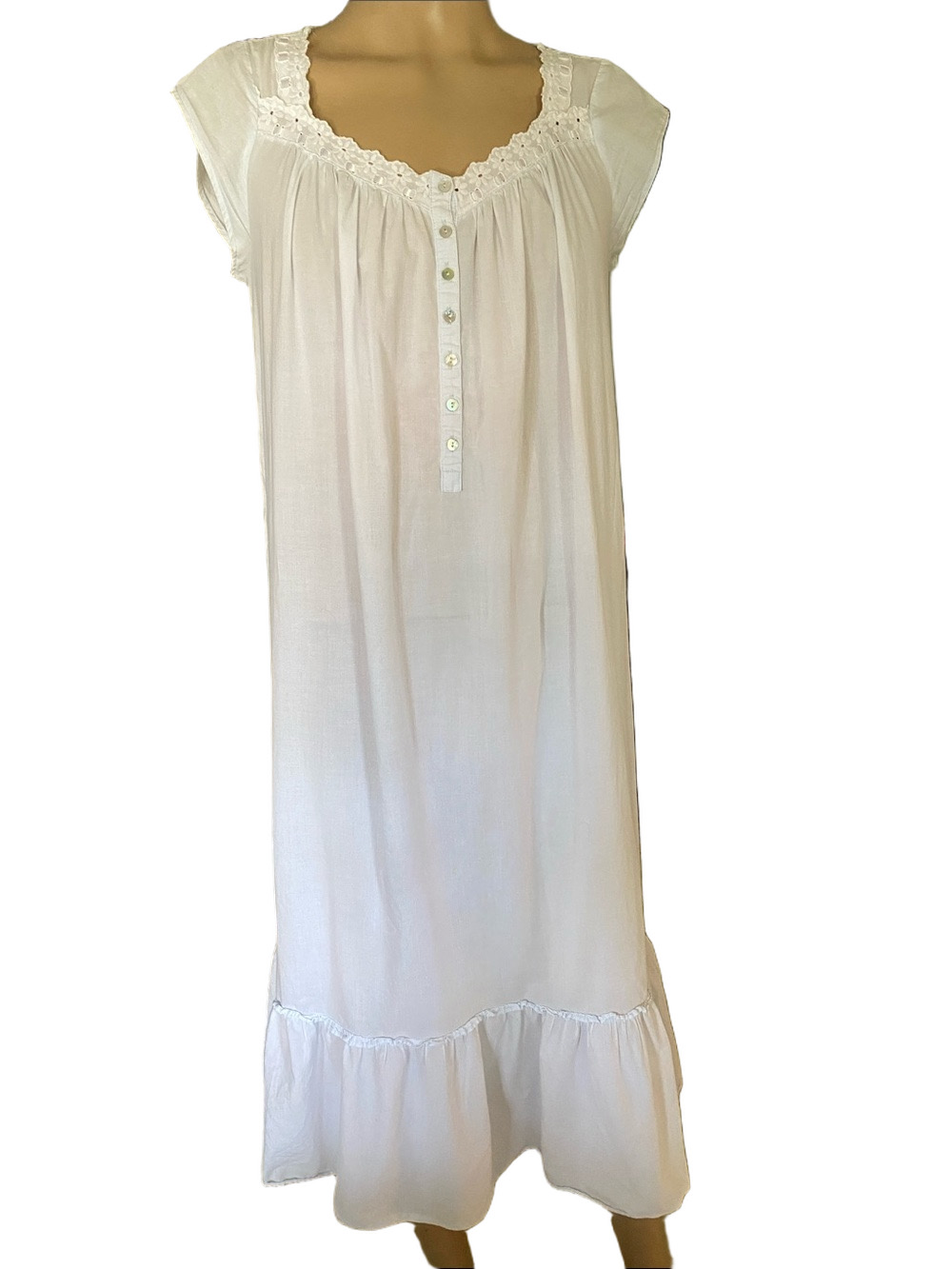 Eileen West lightest of blue Cotton Lace-Trim Nightgown